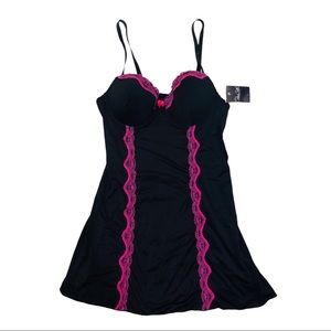 Rene Rofe Lingerie teddy slip black and pink large